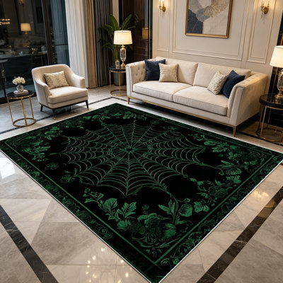 Toile d'araignée vert foncé rétro 1pc avec tapis Ivy Vine pour le salon, douce et confortable, convient à toutes les saisons, facile à entretenir, tapis de sol intérieur lavable à la machine, sous la table de ferme convenant à la table à manger, au vestibule