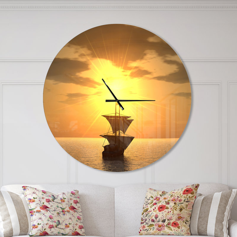 Ship and Sunset - Horloge murale moderne, Surdimensionné