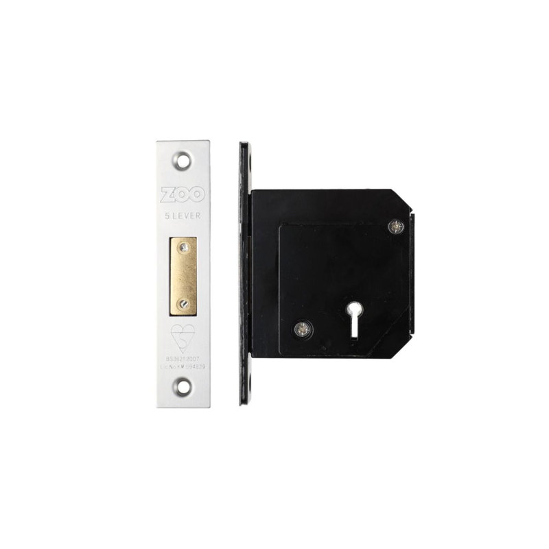 British Standard 5 Lever Deadlock, Satin Chrome