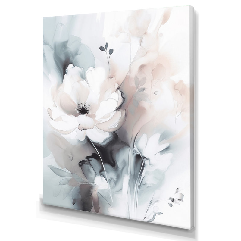 Douces fleurs gris clair II - art mural floral, H 32 po x l 16 po, Toile tendue