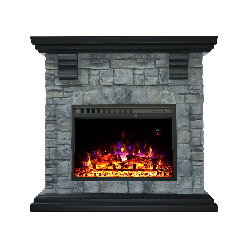 41.3" Electric Fireplace With Mantel,grey, Gray