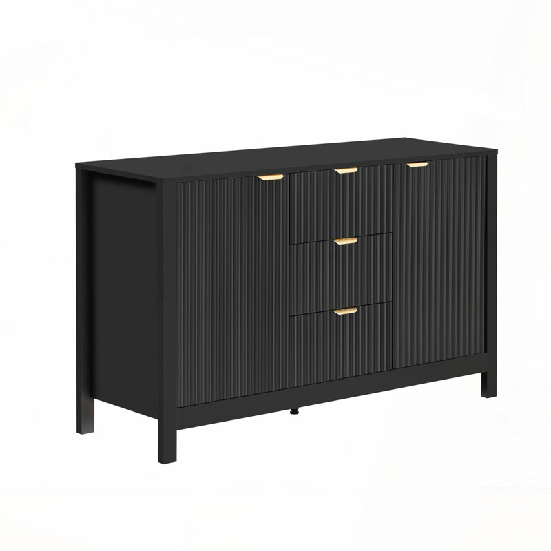 Armoire de rangement à 3 tiroirs, 2 portes, tablettes réglables, Noir
