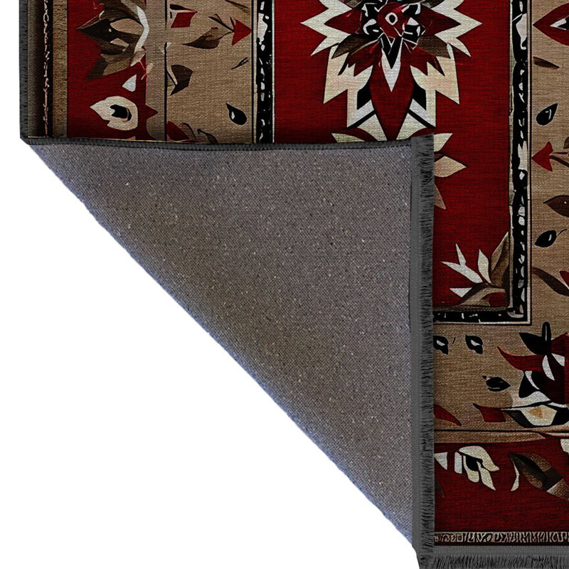 Tapis décoratif rétro bourgogne, Rectangle 3 pi 11,24 po x 5 pi 10,87 po