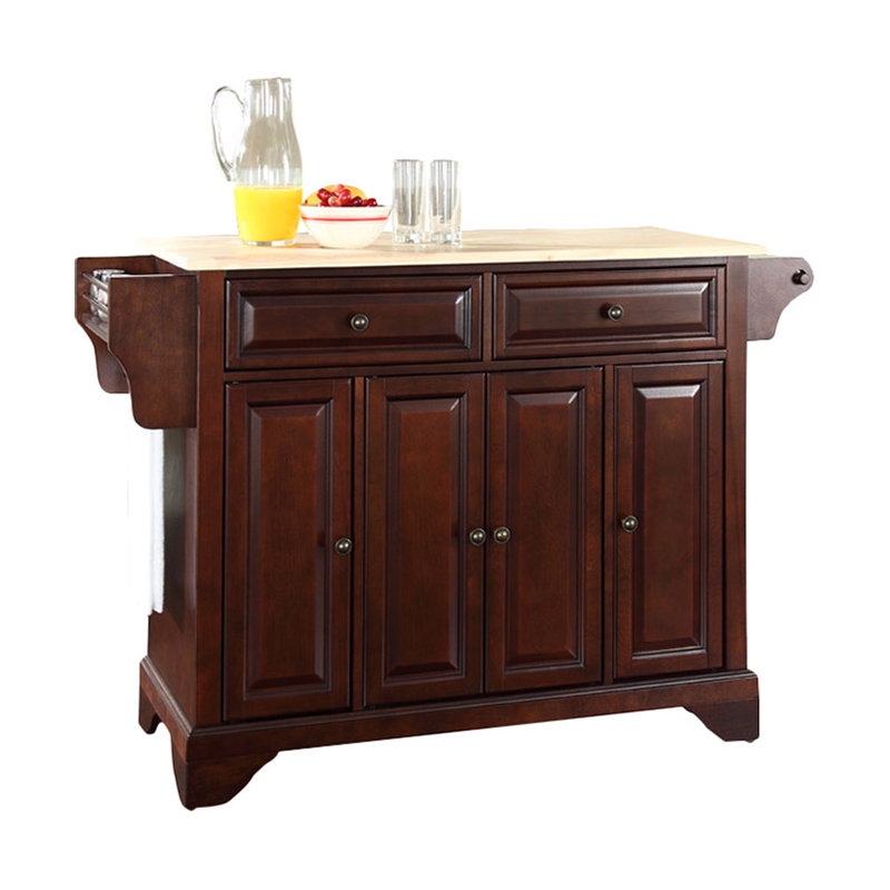 Bert Solid Wood Top Kitchen Island, Vintage Mahogany