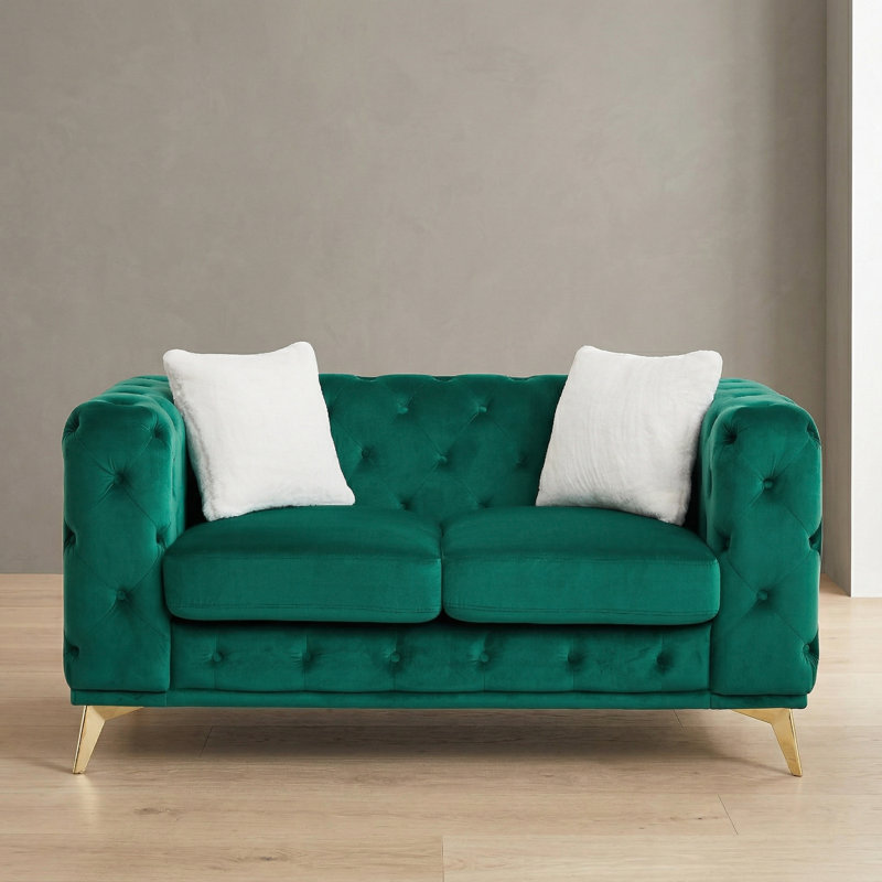 Causeuse Chesterfield en velours capitonné Modern, 2 sièges, Vert