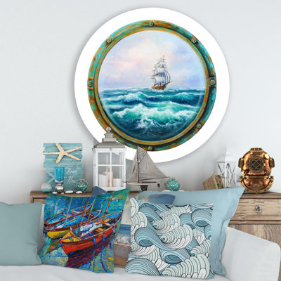 " Cabin Window Showing Ship In Stormy Ocean " Painting Print