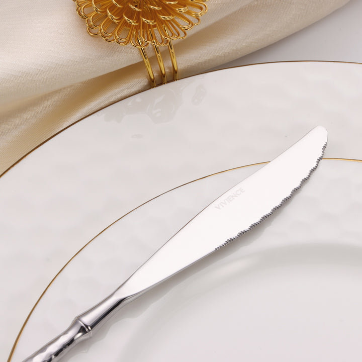 20 Pc Flatware Set with Hammered Handles, Silver