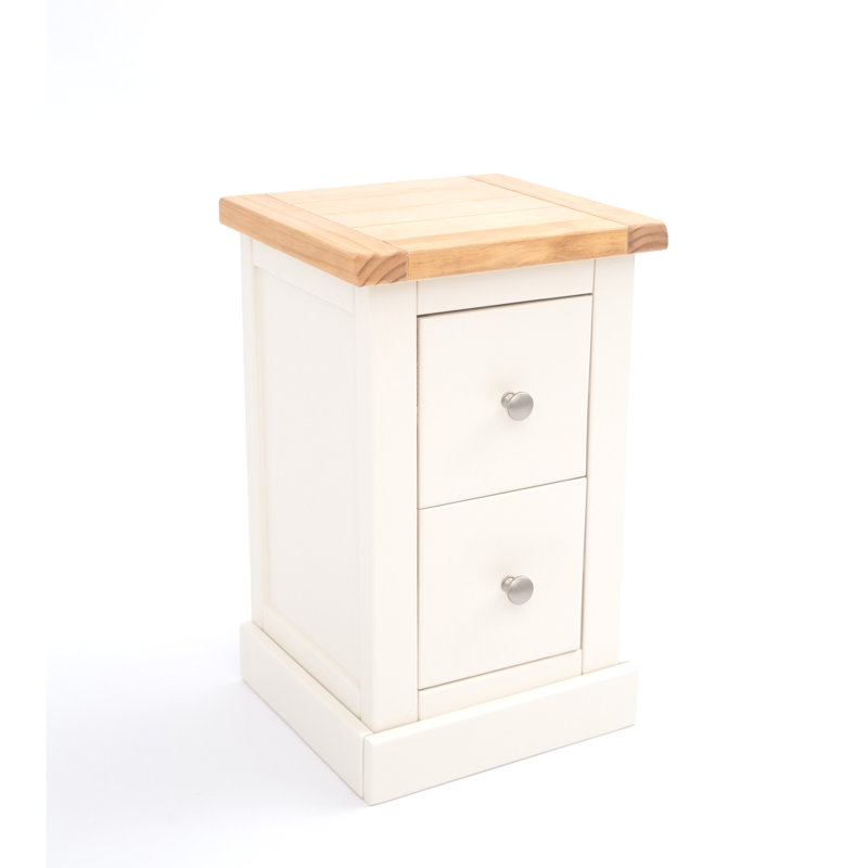 35cm W Plywood / Laminate Board Bedside Table, Chrome Knob, Off-White