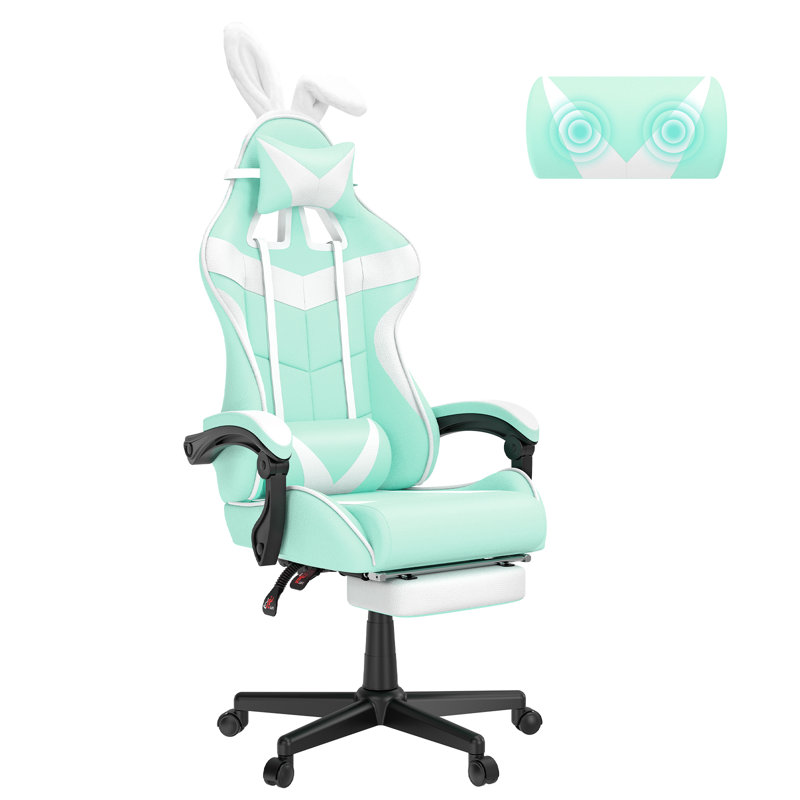 Soontrans Gaming Chair with Footrest High Back Office Chair with Headrest&Massage Lumbar Support Swivel Ergonomic Gaming Chair for Adults, Light Green