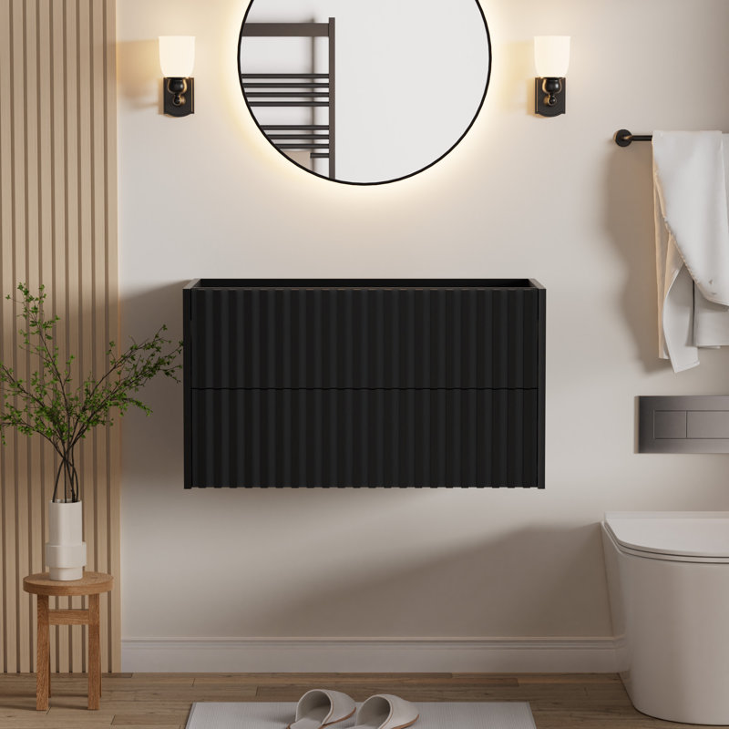 Base de meuble-lavabo mural 36 po seulement, armoire flottante, comptoir d'évier et robinet non inclus, Noir