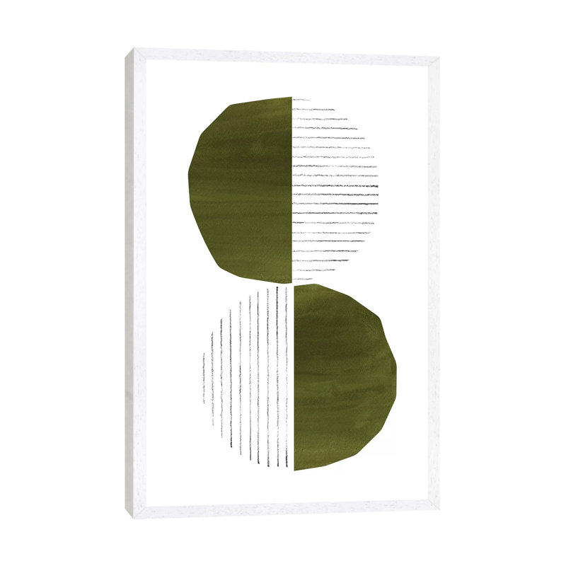 Dark Green Circles by Whales Way - Painting on Canvas, 66.04cm H x 45.72cm W x 3.81cm D, White Framed