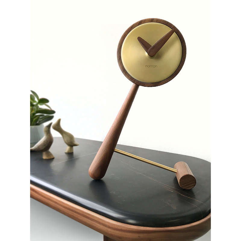Horloge de table en bois d’hévéa massif et quartz, Or