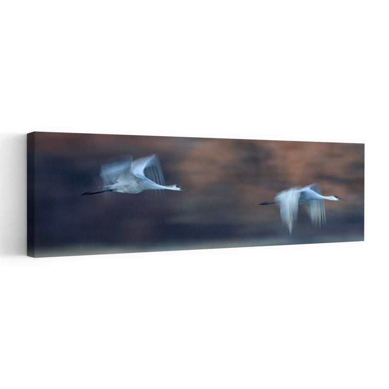 Cranes in Twilight Flight Elegant Serene Tranquil Bird Nature Wildlife, art mural, H 36 po x l 12 po