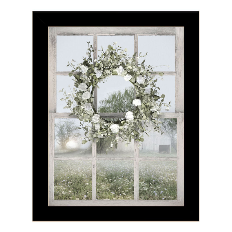«Spring Farm View», art mural encadré pour le salon et la maison par Lori Deiter, L 14 po x H 18 po, Cadre noir