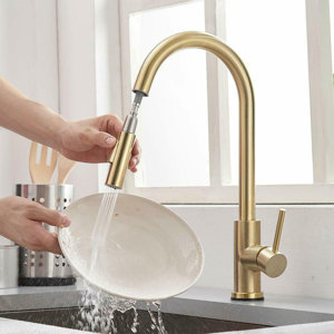 Touch Kitchen Faucet, Smart Kitchen Sink Faucet with Pull Down Sprayer, Touch on Activated Kitchen Bar Sink Faucet Brushed Gold, Stainless Steel