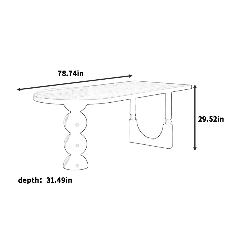 Retro solid wood dining table - sturdy table legs, 29.52"H x 78.74"L x 31.49"W