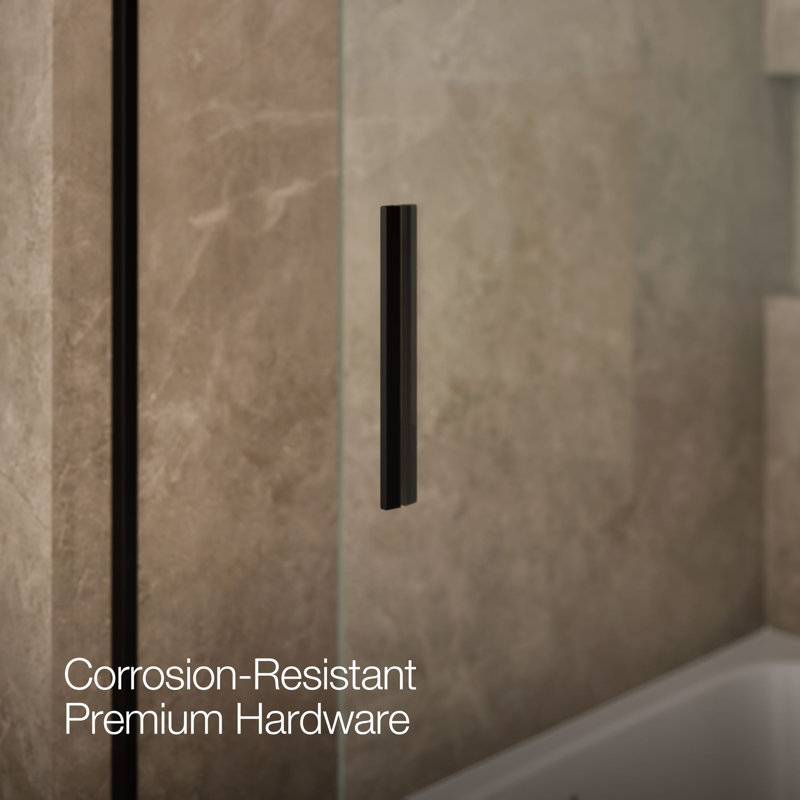 Levity 59.62" x 62" Bypass Bath Door with CleanCoat® Technology, Clear, Matte Black