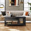 Table basse polyvalente à plateau relevable industriel avec armoire de rangement - Conception rétro, fermeture en douceur et structure robuste-1222401827