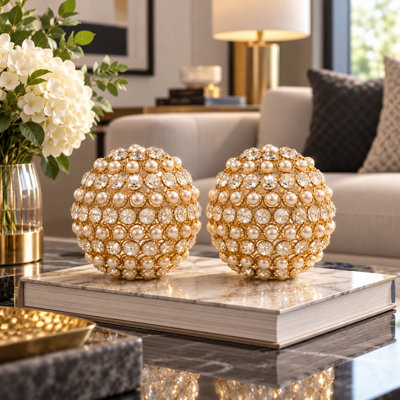 3979 5"D Gold Crystal & Pearl Spheres