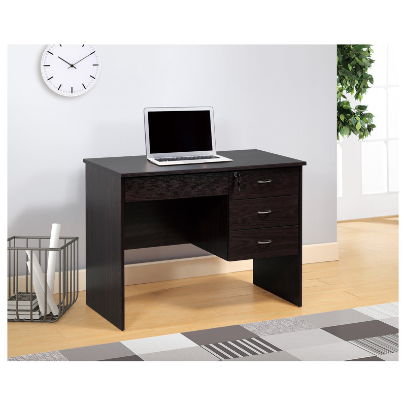 Bureau d'étudiant espresso avec trois tiroirs verrouillables et glissières en métal, poste de travail l 39,5 po x P 19,75 po avec panneau de modestie