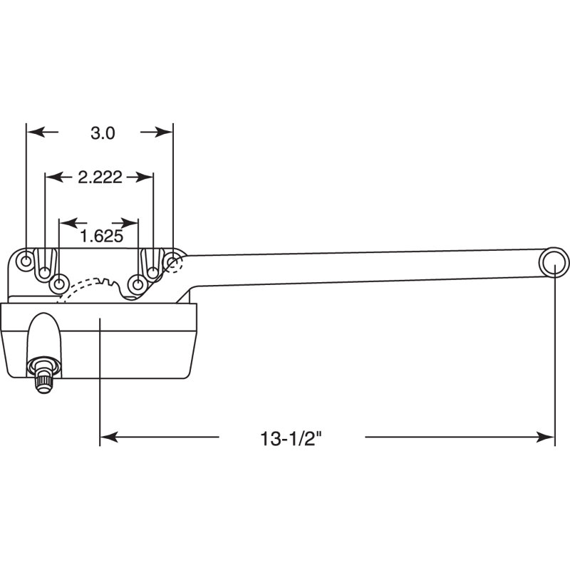 9 1/2 po Opérateur de rideau simple bras droit, H 19,25 po x l 4,75 po x P 1,38 po