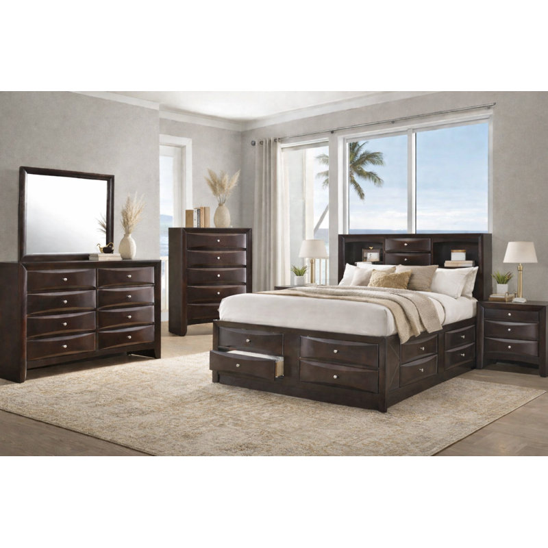Ensemble de chambre à coucher avec lit plateforme et rangement Modern, 6 pièces, Très grand lit