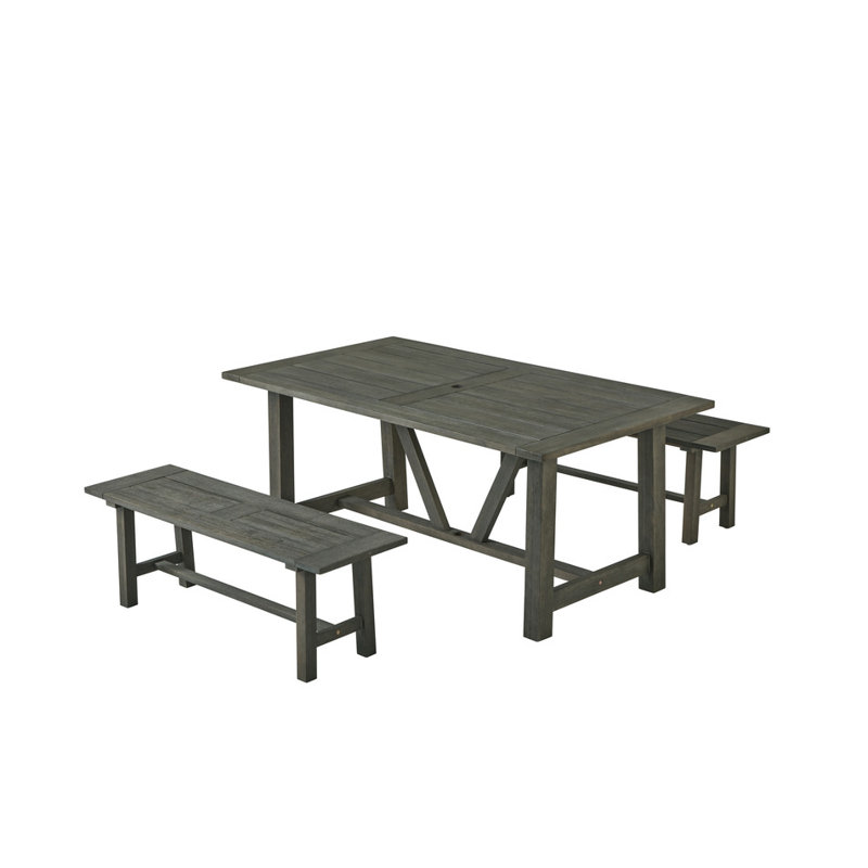 Ensemble de patio extérieur 3 pièces en bois d'acacia rustique, Gris
