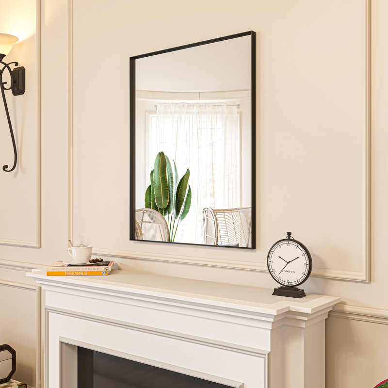 Metal Rectangle Mirror with Aluminum Frame, Bathroom Mirror with Resistant Glass, 24" x 36", Black
