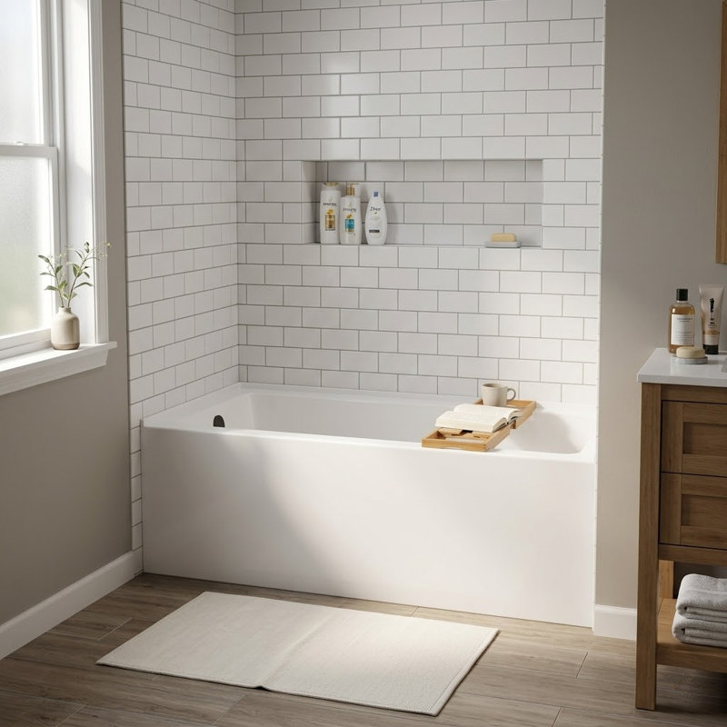 Baignoire alcôve en acrylique à 3 parois 60 po x 30 po Condris, baignoire profonde avec trop-plein et fond antidérapant, blanc
