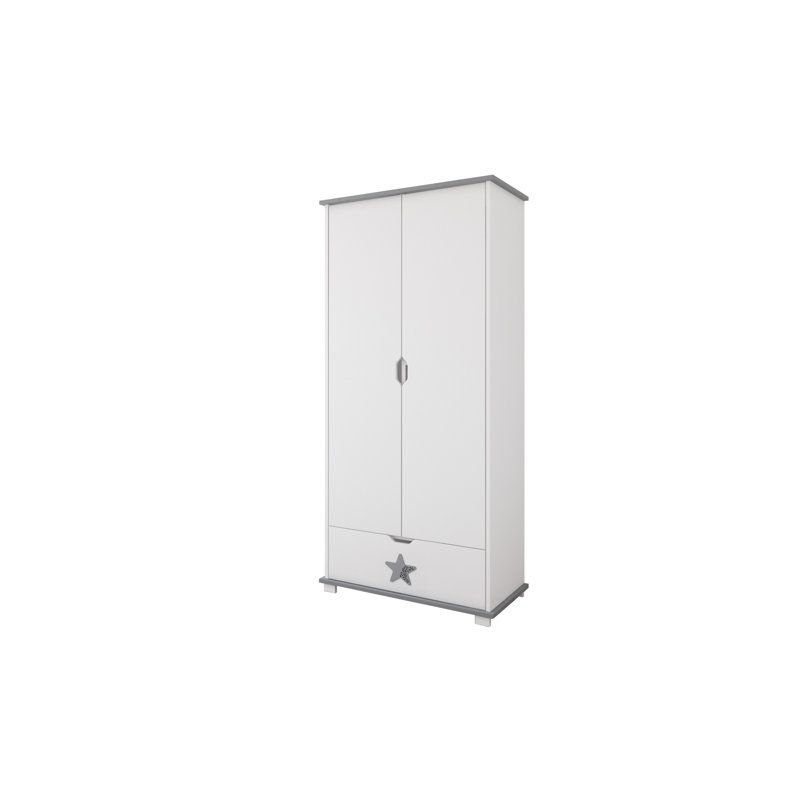 Epperson 2 Door Wardrobe, White/Grey