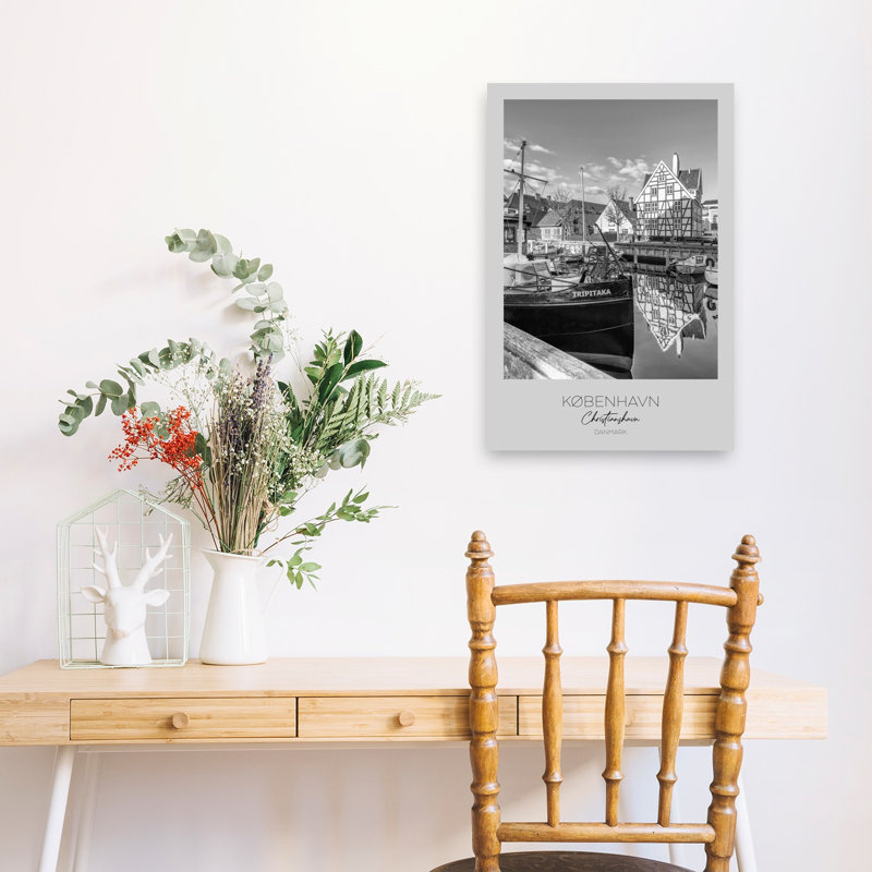 «Bateaux amarrés au canal», reproduction d'art rétro de la ville, H 24 po x l 16 po