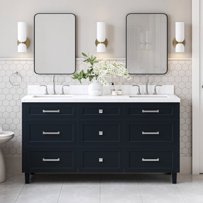 Ariel Monroe 66 Inch Double Rectangular Sink Bathroom Vanity With Carrara White Quartz Countertop