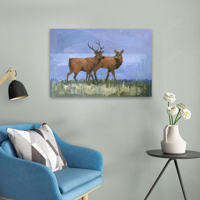 Deux cerfs - art animalier, cerf, H 16 po x l 24 po