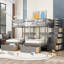Lit superposé double au-dessus de simple et simple, lit superposé triple en bois avec tiroirs et garde-corps (gris)-962029527