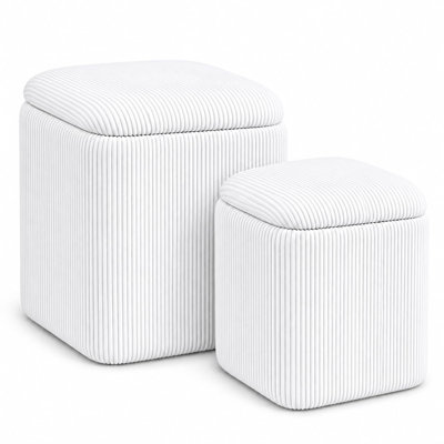 Ensemble de 2 repose-pieds de rangement carrés - Repose-pieds rembourrés en flanelle avec couvercle amovible et coussin éponge pour le salon, meuble-lavabo - Blanc