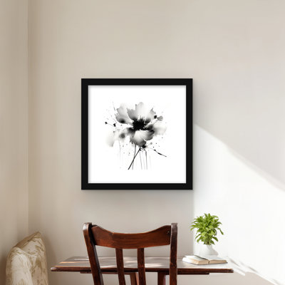 Fleur abstraite - décor minimaliste encadré noir mat