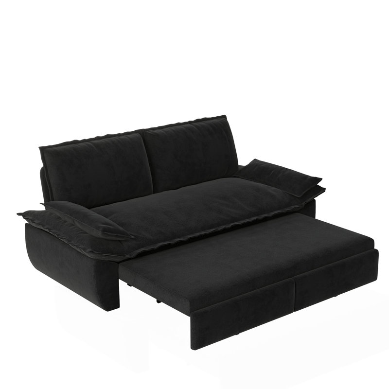 Grand canapé-lit escamotable de 73,2 po, canapé-lit convertible 3 en 1, causeuse en velours multifonctionnel, noir, Noir