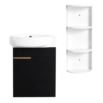Meuble-lavabo à fermeture amortie avec lavabo de 40 cm, tablette de rangement, panneaux en contreplaqué céramique rond, style moderne pour portes de salle de bain, solution pour petites salles de bain