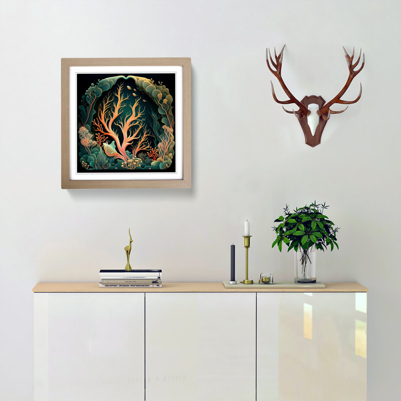 Coral Reef Art Nouveau - Single Picture Frame Print on Wood, Oak
