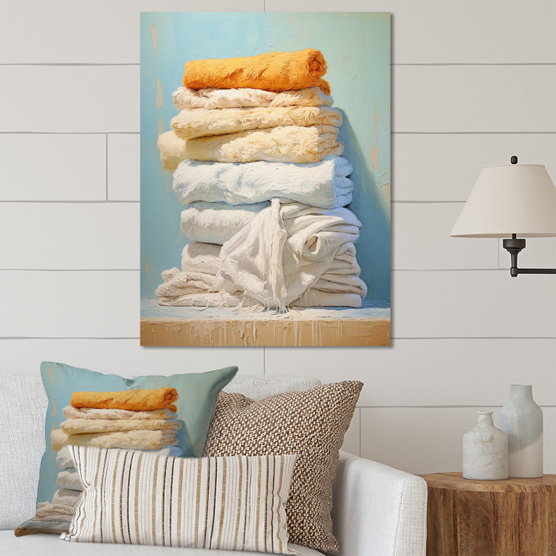 White And Orange Coastal Laundry Towels 4 - Laundry Metal Wall Art, 20" H x 12" W x 1" D