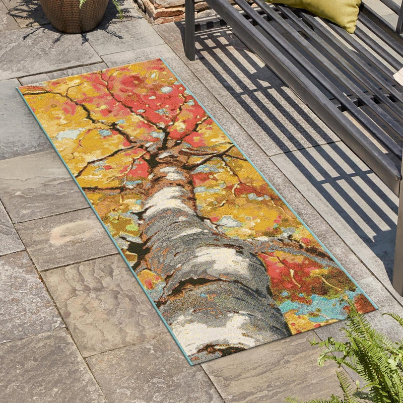 Indoor/Outdoor Botanical Area Rug, Runner 2' x 8'