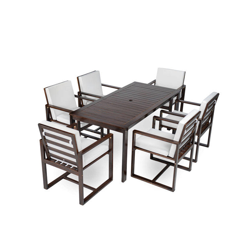 Outdoor Patio Dining Set Table and Chair Set with and Removable Cushions, Dark Brown