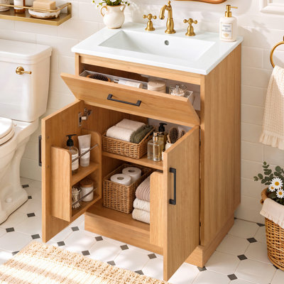Meuble-lavabo moderne de 61 cm avec lavabo en céramique