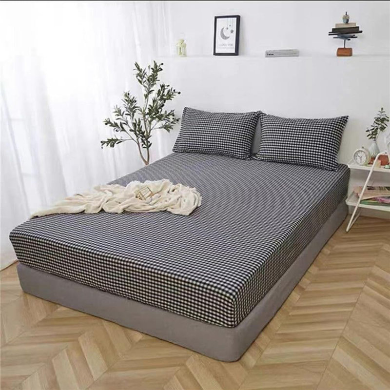 Grid Sheet Set 4 PCs Bedding Sheet Set 1 Fitted Sheet 1 Flat Sheet 2 Pillowcases, King Sheet Set with 2 Pillowcases