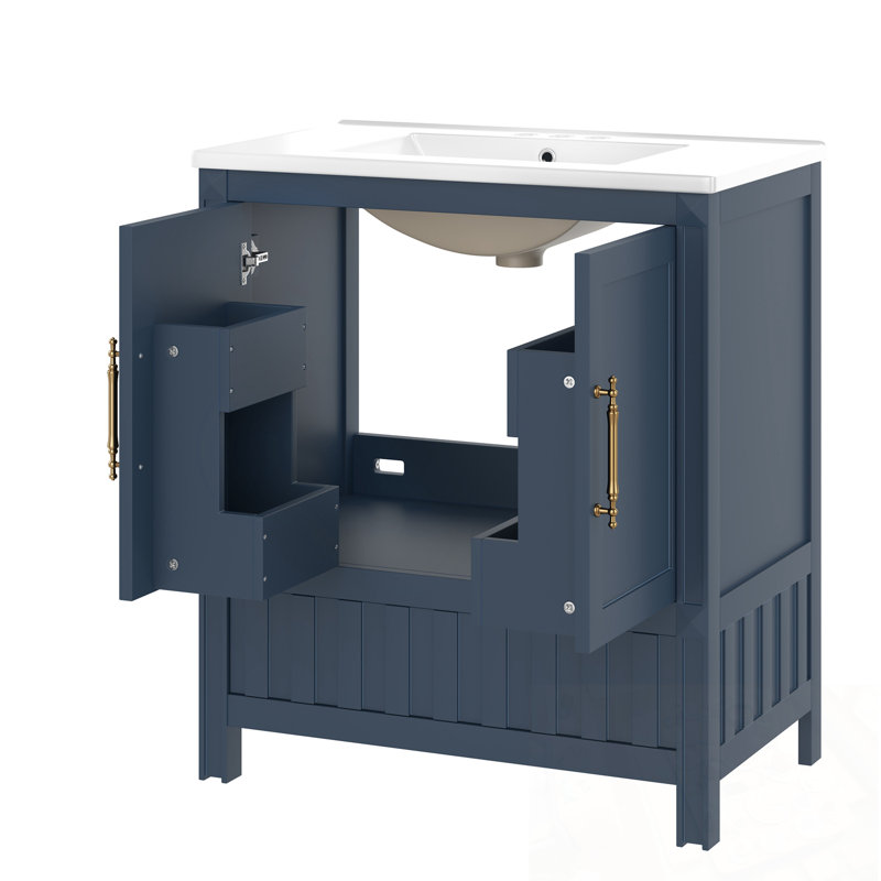 Bathroom Vanity With Sink, 2 Doors And Storage Shelves, Blue