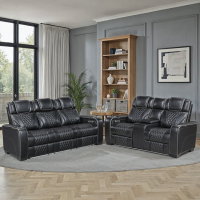 Barra Modern & Contemporary Power Reclining 2-Piece Living Room Set with 100% Top Grain Leather Upholstery, Soothing Heat and Air Massage & Foam over by Latitude Run