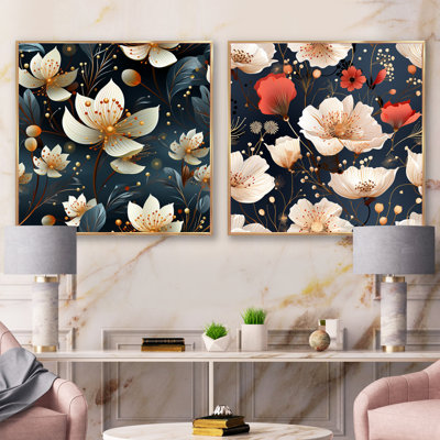 Motif floral bleu foncé et blanc Allure