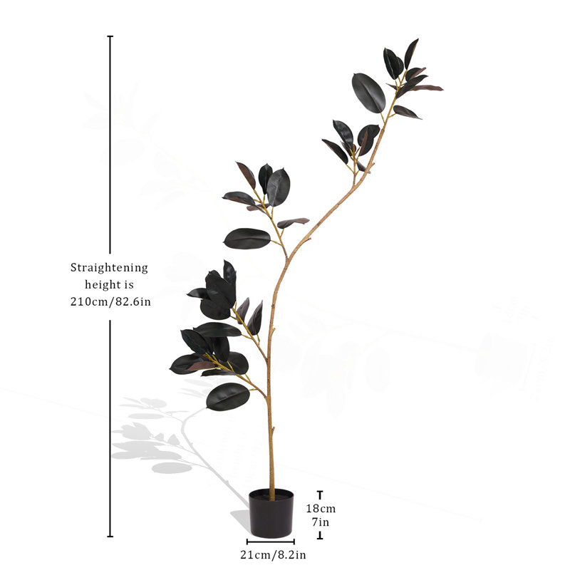 Hévéa artificiel, plante de plancher d'intérieur de 6,9 pi de hauteur avec de vraies feuilles de toucher, tropical décoratif pour la maison ou le bureau, 1pc / ensemble
