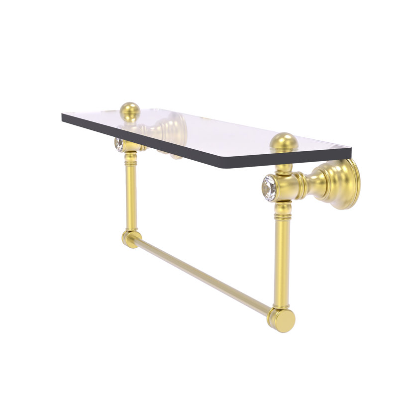 Freyja Glass Bracket Shelf with Towel Bar, 5.54" H x 16" W x 7" D, Satin Brass