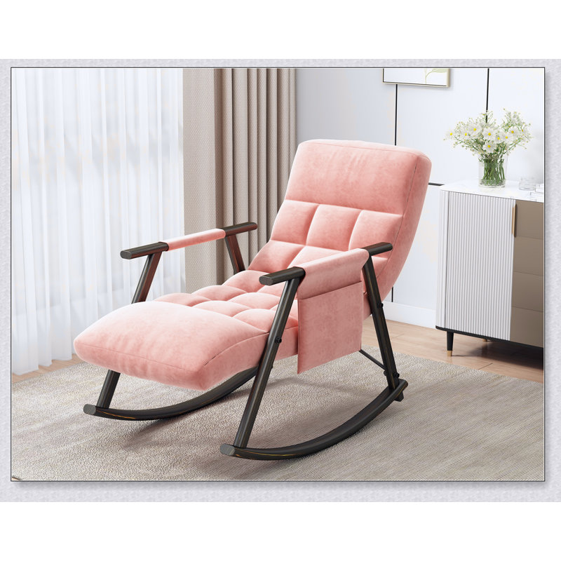 Chaise berçante pliante décontractée rembourrée, chaise berçante de détente réglable à haut dossier et repose-pieds, Rose